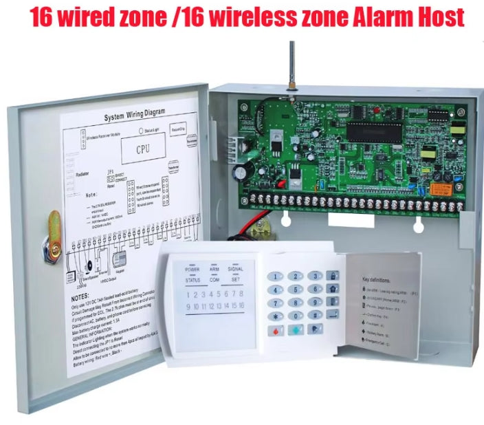 315MHZ 433MHZ 16 Zones Wired and 16 Wireless 2G 4G GMS Alarm Host Control Panel Home Security