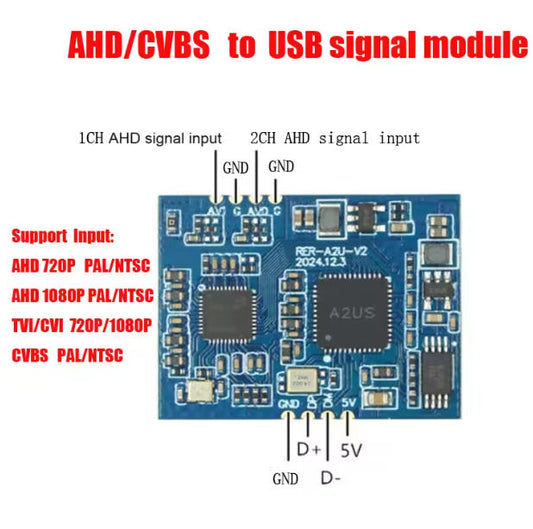 AHD to USB module CVBS S VIDEO to USB signal module HD analog video input conversion USB camera UVC free drive